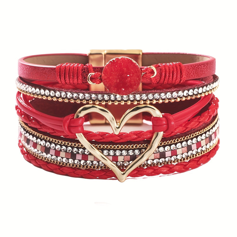 Bohemian Multi-layer Leather Bracelet Hand-woven Bracelet Golden Big Heart Ladies Fashion Bracelet