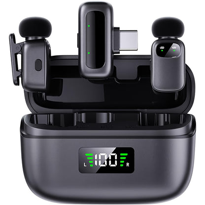 ZEALSOUND T1 Mini Wireless Lavalier Microphone with AI Noise Cancellation & Voice Changer, USB-C Portable Lapel Mic, Plug & Play Wireless Mic with Stand, Built-in Battery Display, Compatible with Android/Phone/PC/Laptop for S