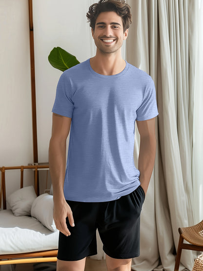 4 Pcs Of Men's Simple Style Casual Solid Color Tees, Comfy Short Sleeve Crew Neck T-shirt Home Pajamas Top Men's Summer Outdoor Clothing