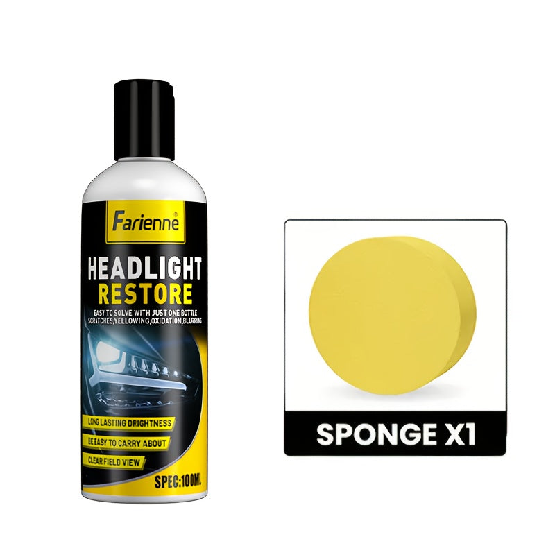 Professional Headlight Restorer - Remove Yellowing, Oxidation & Foggy Car Headlights - Lens Polish Abrasive Material - Effective in Enhancing Car Light Brightness, Abrasive Polish