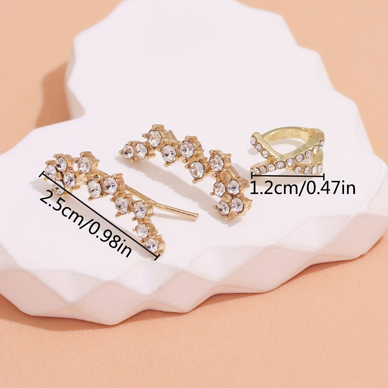3pcs Exquisite Shiny Rhinestone Ear Clip Earrings Set For Women Daily Party Prom Decor Jewelry