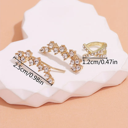 3pcs Exquisite Shiny Rhinestone Ear Clip Earrings Set For Women Daily Party Prom Decor Jewelry
