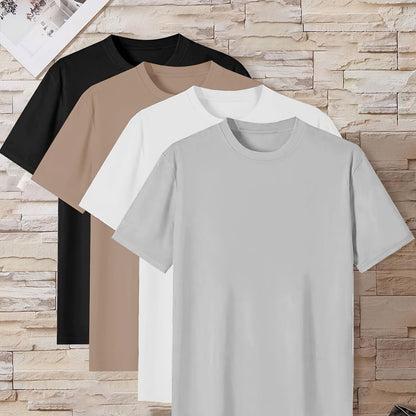 4 Pcs Of Men's Simple Style Casual Solid Color Tees, Comfy Short Sleeve Crew Neck T-shirt Home Pajamas Top Men's Summer Outdoor Clothing