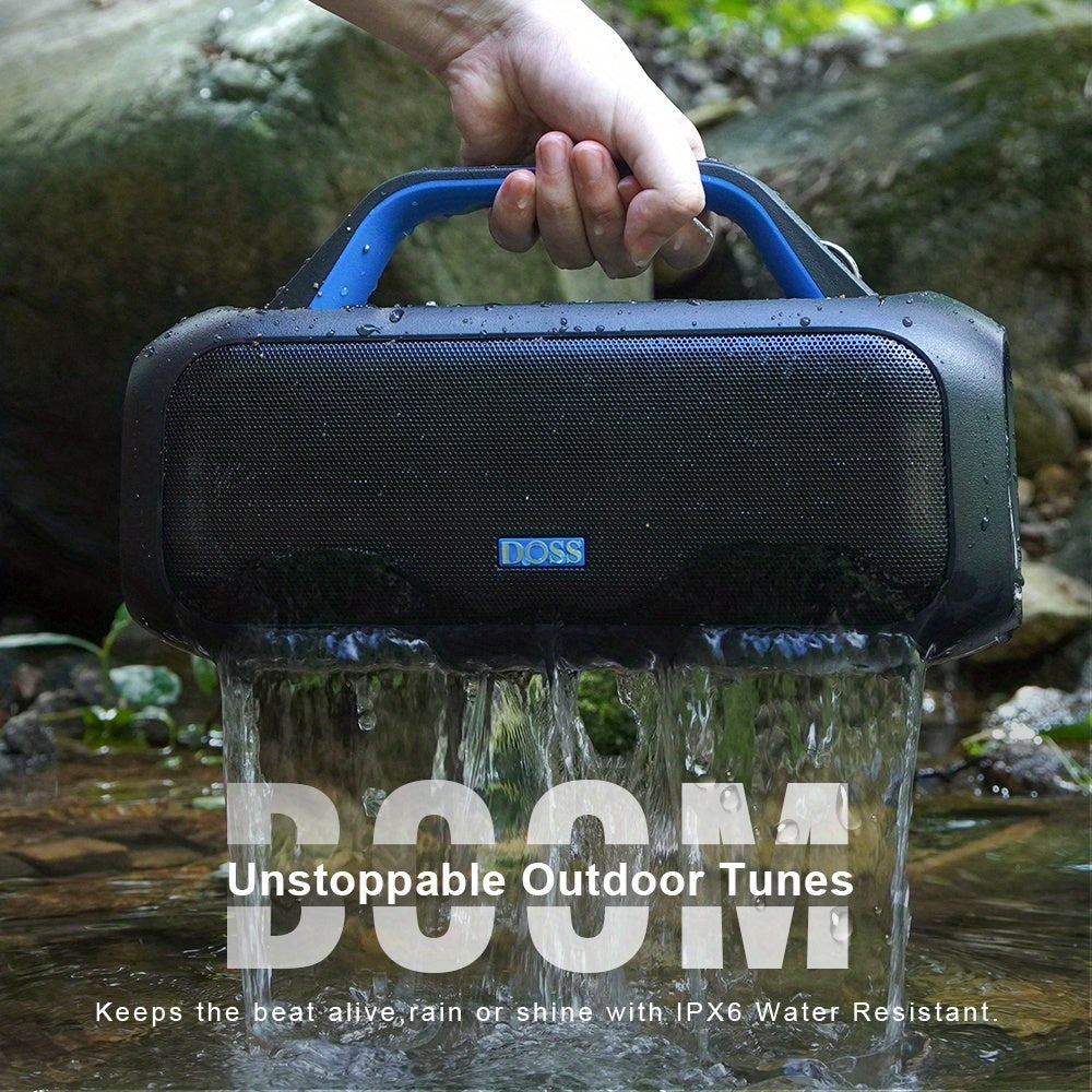 DOSS 60W Portable Speaker with Wireless 5.3, Stereo Sound & Subwoofer, 25H Playtime & Power Bank, TWS True Wireless Pairing, Dynamic Light Show, High Quality IPX6, USB-C Charging, 60W Power Handling, Compact Design for Campin