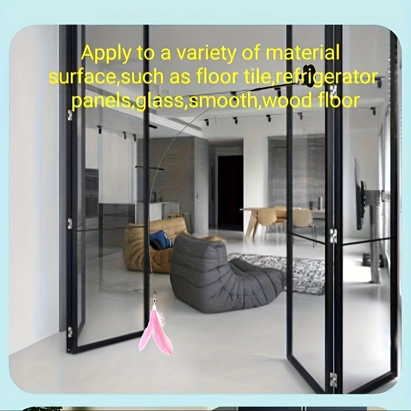 1pc Feather Decor Cat Teaser Stick Toy, Durable Cat Chew Toy With Bell And Suction Cup For Cat Interactive Supply