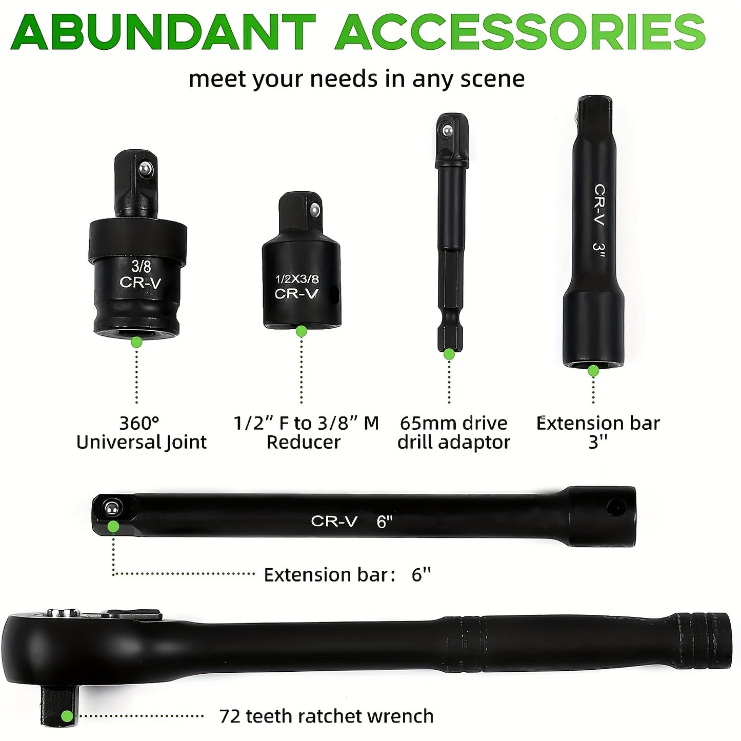 3/8" Drive Impact Socket Set, 6-Point 50pcs Standard Metric (8-22mm) &amp; SAE (5/16-3/4-Inch) CR-V Steel Sockets with Adapters and Tape Handle, Nice Gifts