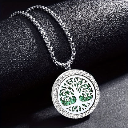 1pc Men's Tree Of Life Aromatherapy Necklace, Fragrance Perfume Essential Oil Diffuser Pendant Necklace
