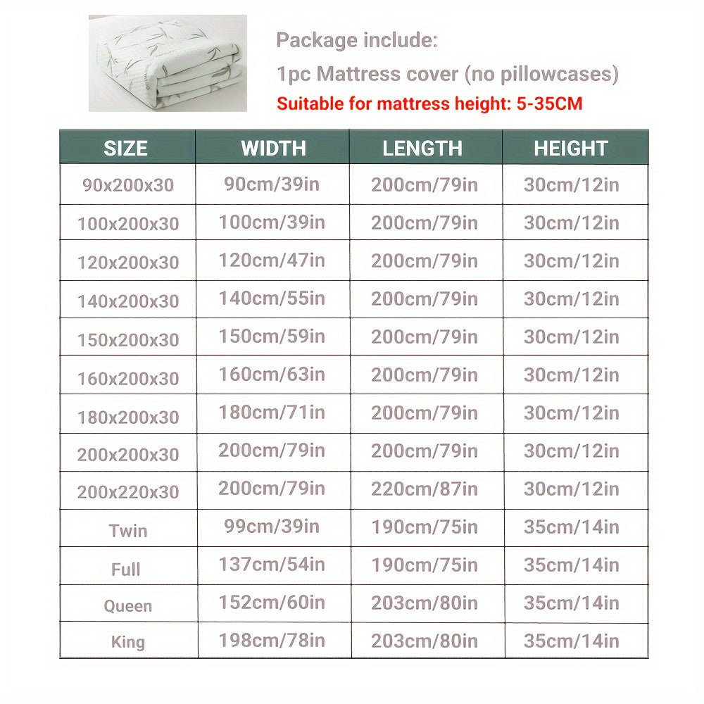 1pc 100% Bamboo Fiber Mattress Protector 250gsm - Cooling Breathable Bed Cover with 3D Air Layer, Green, Machine Washable Polyurethane Filling for Pressure Relief & Temperature Regulation, Bed Comfort Enhancement, Stylish Bed