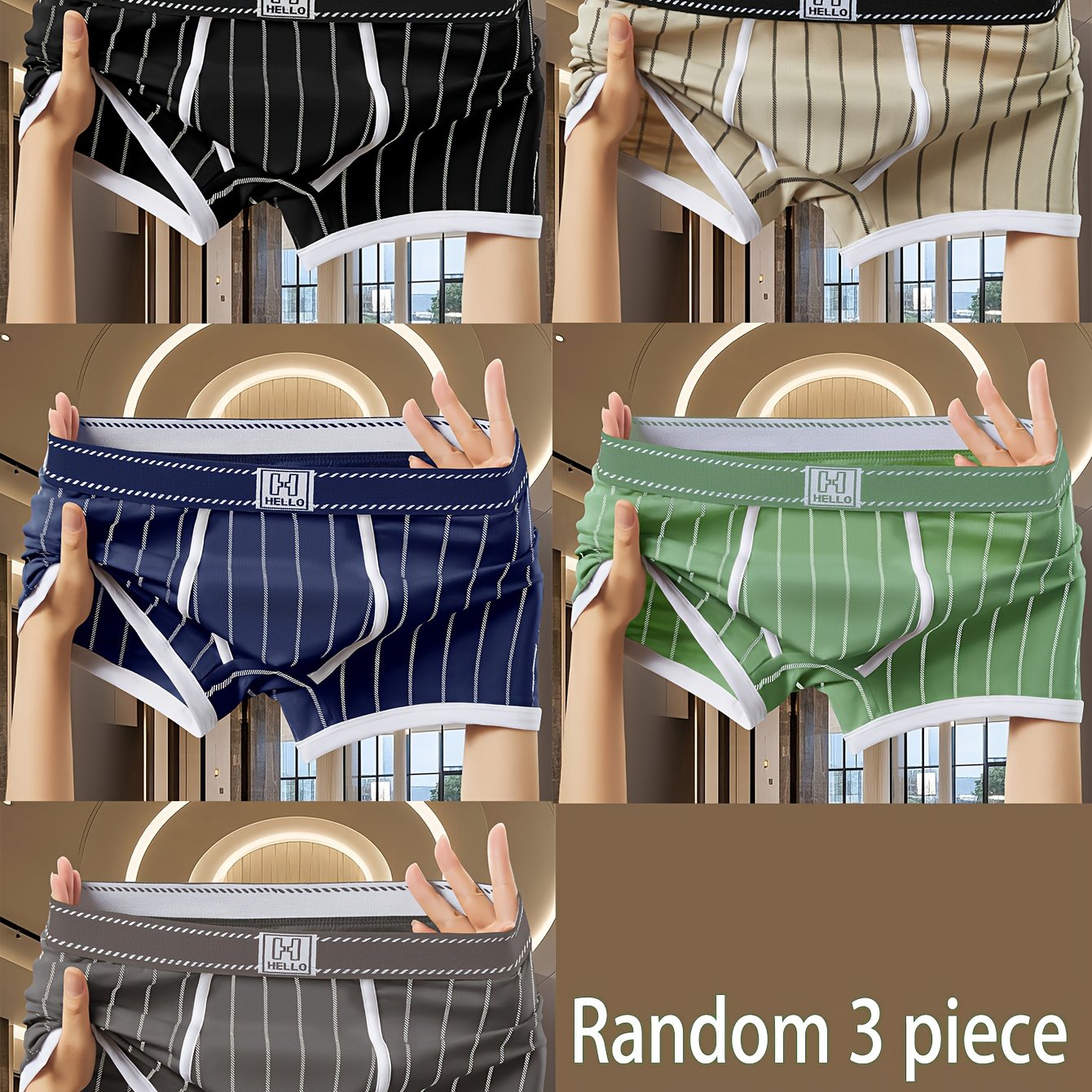 3pcs Men'S Boxer Briefs - Soft, Breathable, Stretchy Striped Boxer Shorts in Black, White, and Green - Comfortable Casual Underwear for Teens and Adults, Comfortable Underwear | Trendy Boxer Briefs | Medium Elasticity