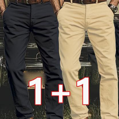 2pcs Men's Stretch Chino Pants - Straight-Leg Business Casual Trousers with Elastic Waistband, All-Season Formal &amp; Everyday Pants for Office, Meetings, and Casual Attire, Modern Pants, Comfortable Fit, Versatile