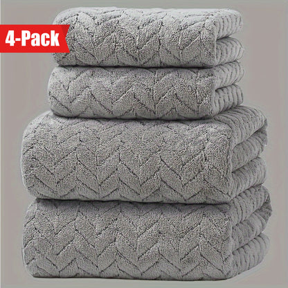 4-Pack Plush Bath Towels, Soft & Quick-Dry, Absorbent & Anti-Shedding, Polyester, for Autumn/Winter, Swimming, Gym, Sauna, Bathroom, Christmas Gift, No Fragrance
