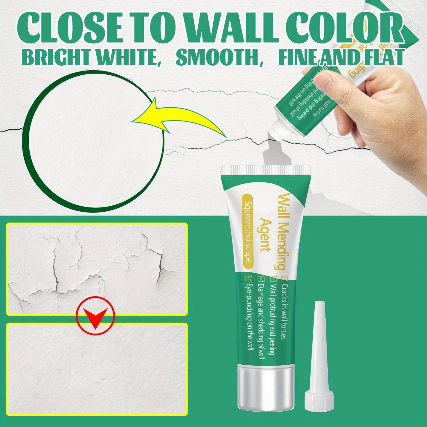 Waterproof Wall Repair Paste - Odorless, Paint-Free Putty with Scraper, Ideal for Indoor Decoration and Graffiti Repair, 100g Free Tool Included, Perfect Home Wall Restoration Product, Wall Repair Kit|Sleek White Container|Du
