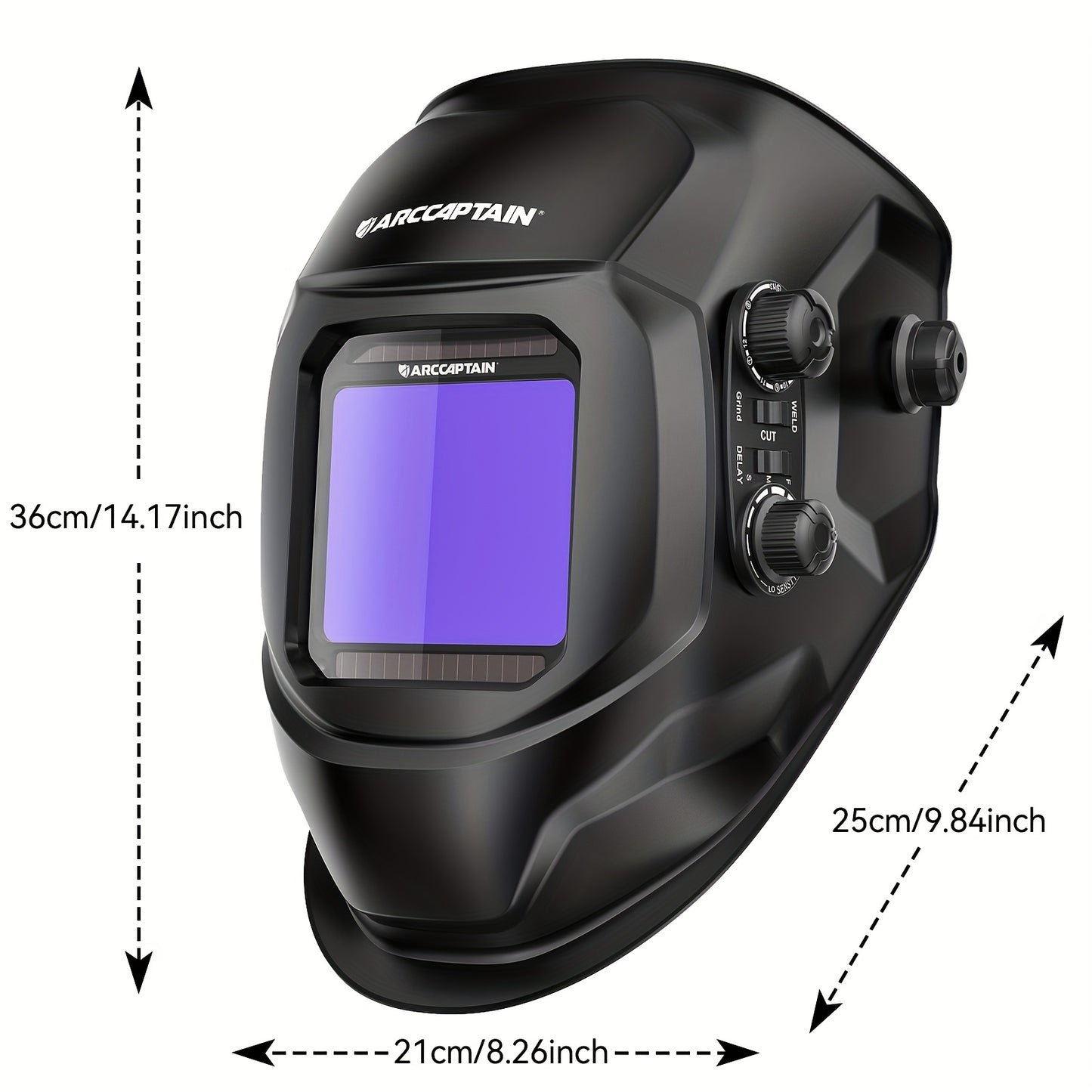 Máscara de soldadura com ecrã de visualização ampla, ARCCAPTAIN, com escurecimento automático True Color.