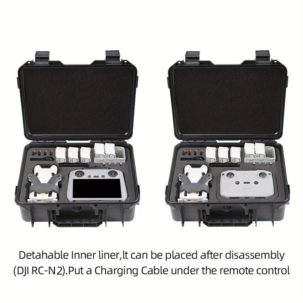 Estojo de transporte protetor para DJI Mini 3/4 e Mini 3/4 Pro, com pega antiderrapante para facilitar o transporte e fecho reforçado.