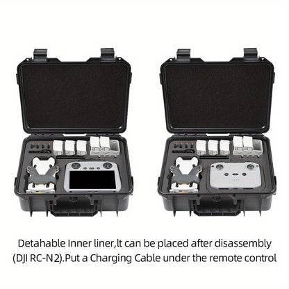 Estojo de transporte protetor para DJI Mini 3/4 e Mini 3/4 Pro, com pega antiderrapante para facilitar o transporte e fecho reforçado.