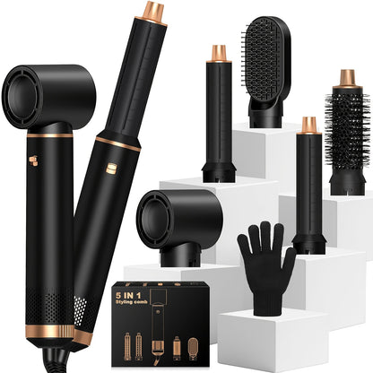 5in 1 Hair Styler Hot Air Brush Detachable Hair Hot Brush Air Curler Air Curling Wrap Styler Upgrade Hot Air Brush Curling Iron Brush Hair Styling Tools for Curling Straightening, Hair Straightening Tool, Salon Styling Tool,