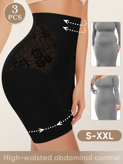 3pcs Women's Tummy Control High Fashion Underwear, Boxer Briefs, Breathable Lace Mesh Safety Pants for Summer and Leg Shaping, Seamless Tummy Underwear, High Waist Panties, Plus Size Women's Panties, High Wa