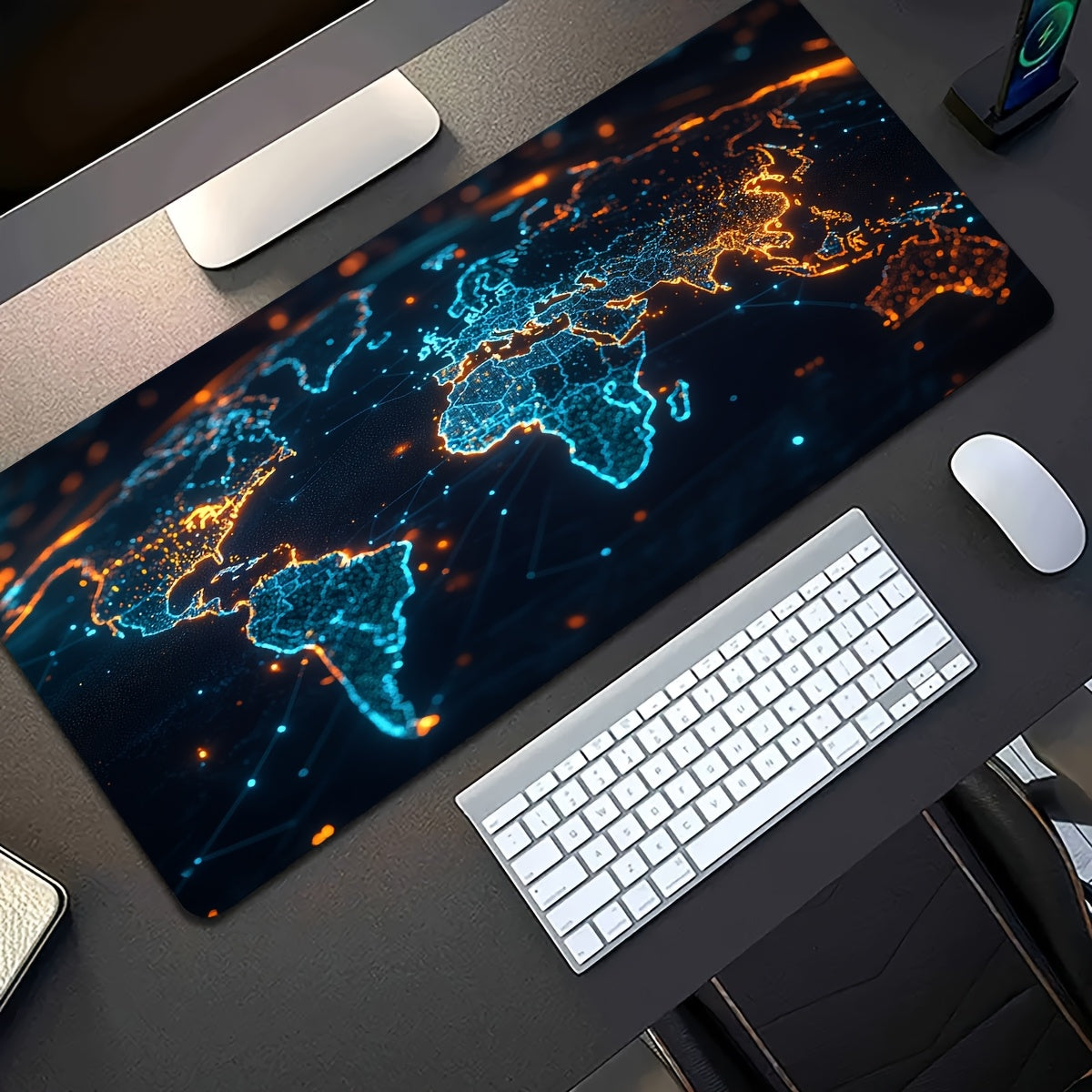 1 durable gaming mouse pad, non-slip washable keyboard desk mat accessory, an ideal gift for gamers, office and study accessories - global map of the digital world