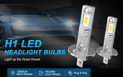 LupuAuto 4pcs H7 H1 LED Car Headlight Combo Kit, 6000K Cool White 300% Bright Led H7 H1 Low/High Beam Light, 1:1 Mini Size Plug And Play