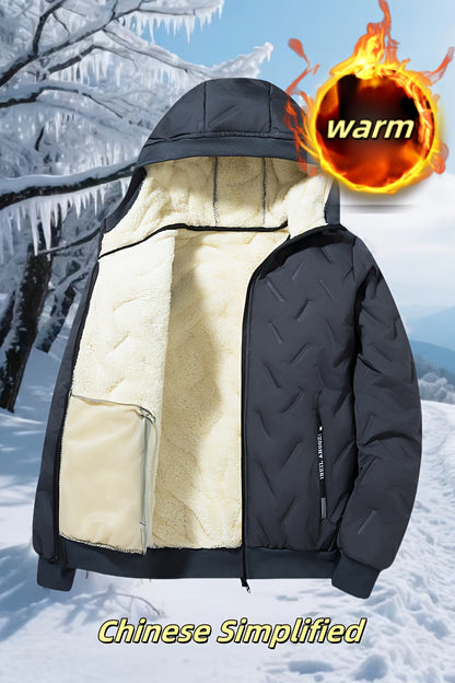 Men'S Heavyweight Winter Jacket - Windproof Cold Weather Coat with Full-Zip Closure, Hooded Insulated Outerwear - Thick Fleece-Lined Insulation for Extreme Cold, Zippered Pockets - Ideal for Skiing, Hiking, Commuting - Fall/W