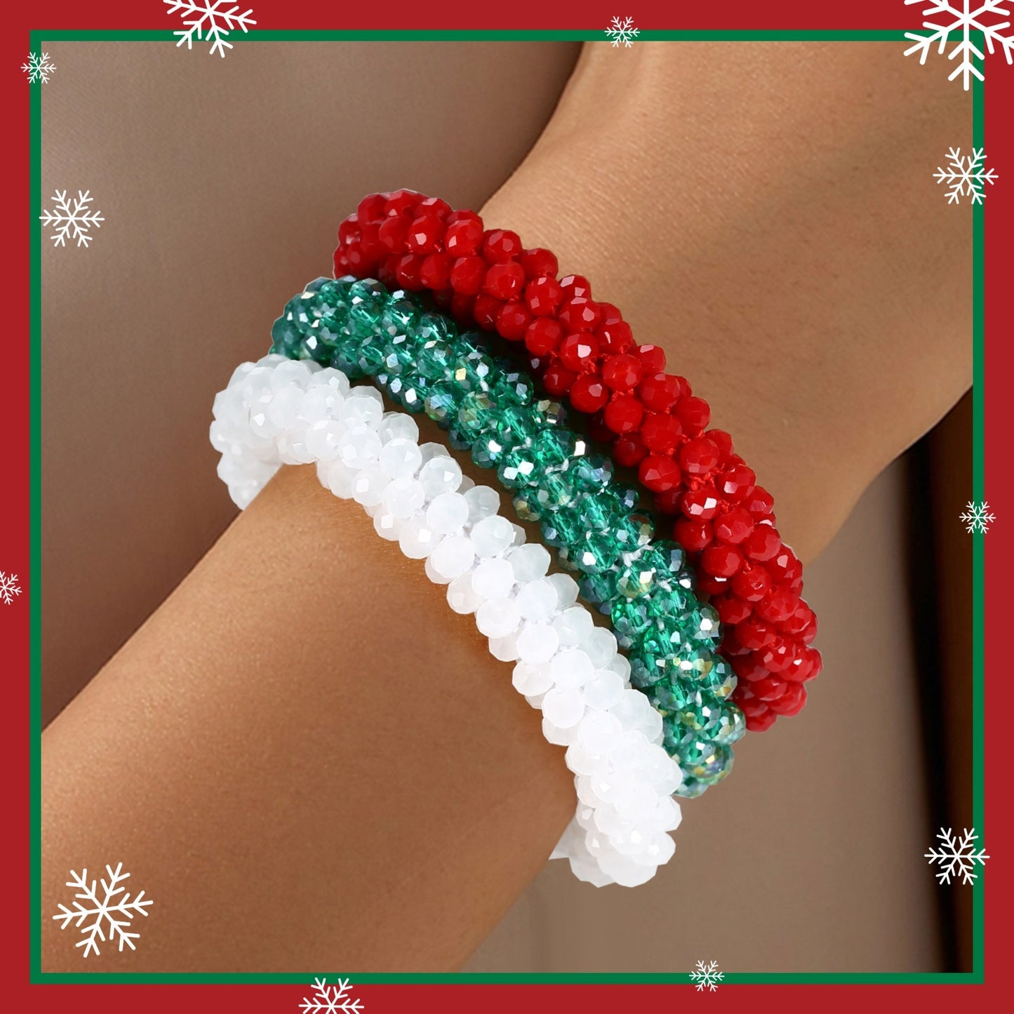 Esbbela 3pcs Bracelet Set Holiday Gift Beaded Artificial Crystal Stackable Strap Set with Elasticity Suitable for Women Men 16.51-20.32cm Daily Vacation