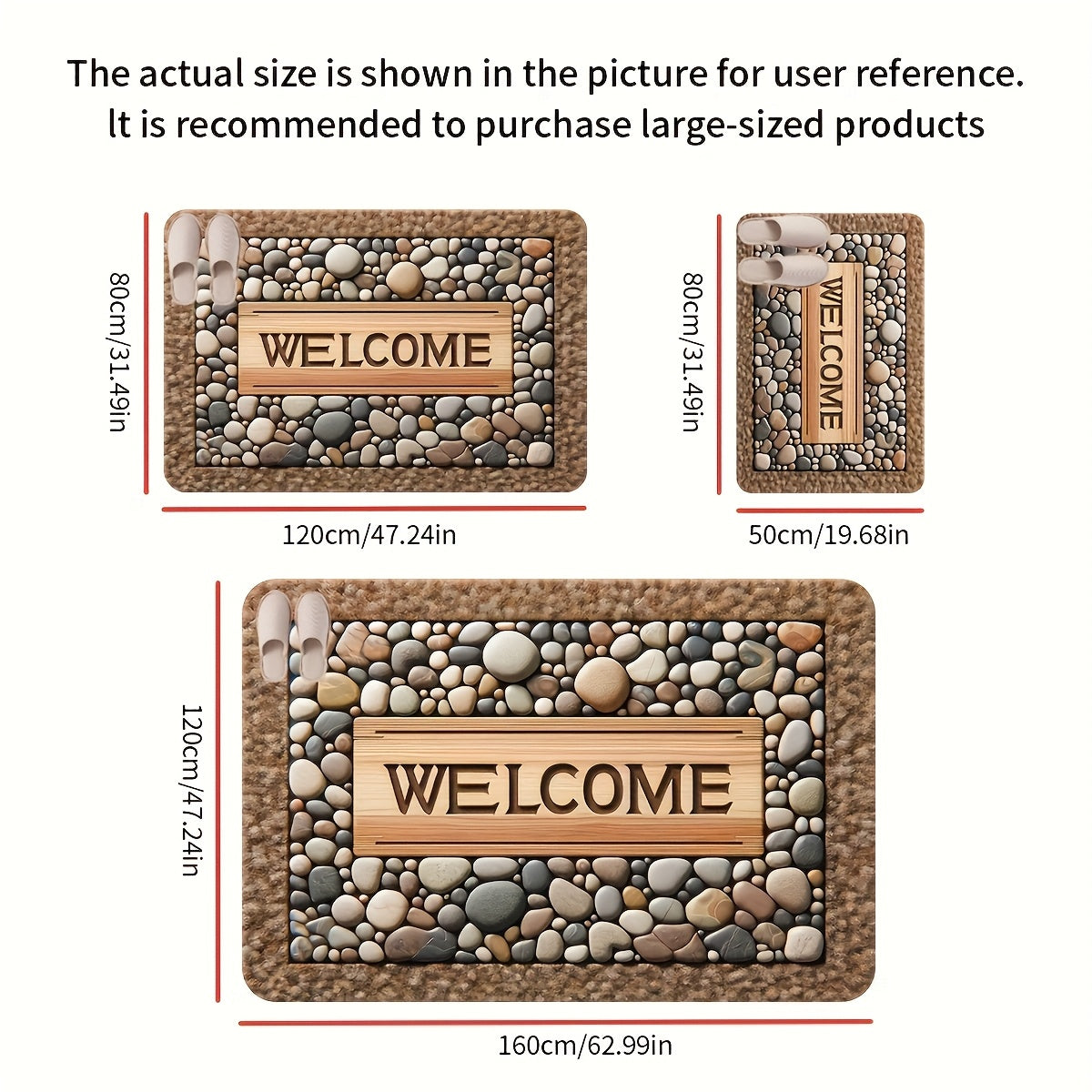 2D Welcome Home Non-Slip Door Mat - Durable, Machine Washable Mat with Stone Pattern &amp; Wood Texture Design - Perfect for Farmhouse Decor, All-Season Use, Polyester Material, Welcoming Entrance Mat | Natural Look Rug | Wooden
