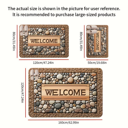2D Welcome Home Non-Slip Door Mat - Durable, Machine Washable Mat with Stone Pattern &amp; Wood Texture Design - Perfect for Farmhouse Decor, All-Season Use, Polyester Material, Welcoming Entrance Mat | Natural Look Rug | Wooden