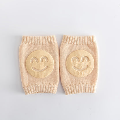 Boys Casual Knitted Knee Pads With Smile Face, Thermal Joint Protector For Autumn And Winter