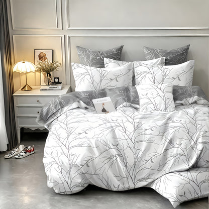 3pcs Solid Color Printed Branch Pattern Duvet Cover Set, Includes 1pc Duvet Cover and 2pcs Pillowcases Without Inserts, Zipper Closure, Machine Washable, Polyester Material - Suitable for Student Dormitory Home Bedroom