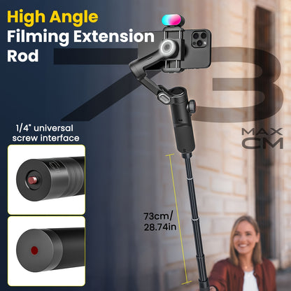 AOCHUAN SmartX Pro Combo 1 - Wireless Phone Gimbal Stabilizer with RGB Light, Extended Rod, and Carrying Case for YouTube & TikTok Video Creation (15 Pro Max Compatible), YouTube Video Stabilizer | Modern Gimbal Design | Comp