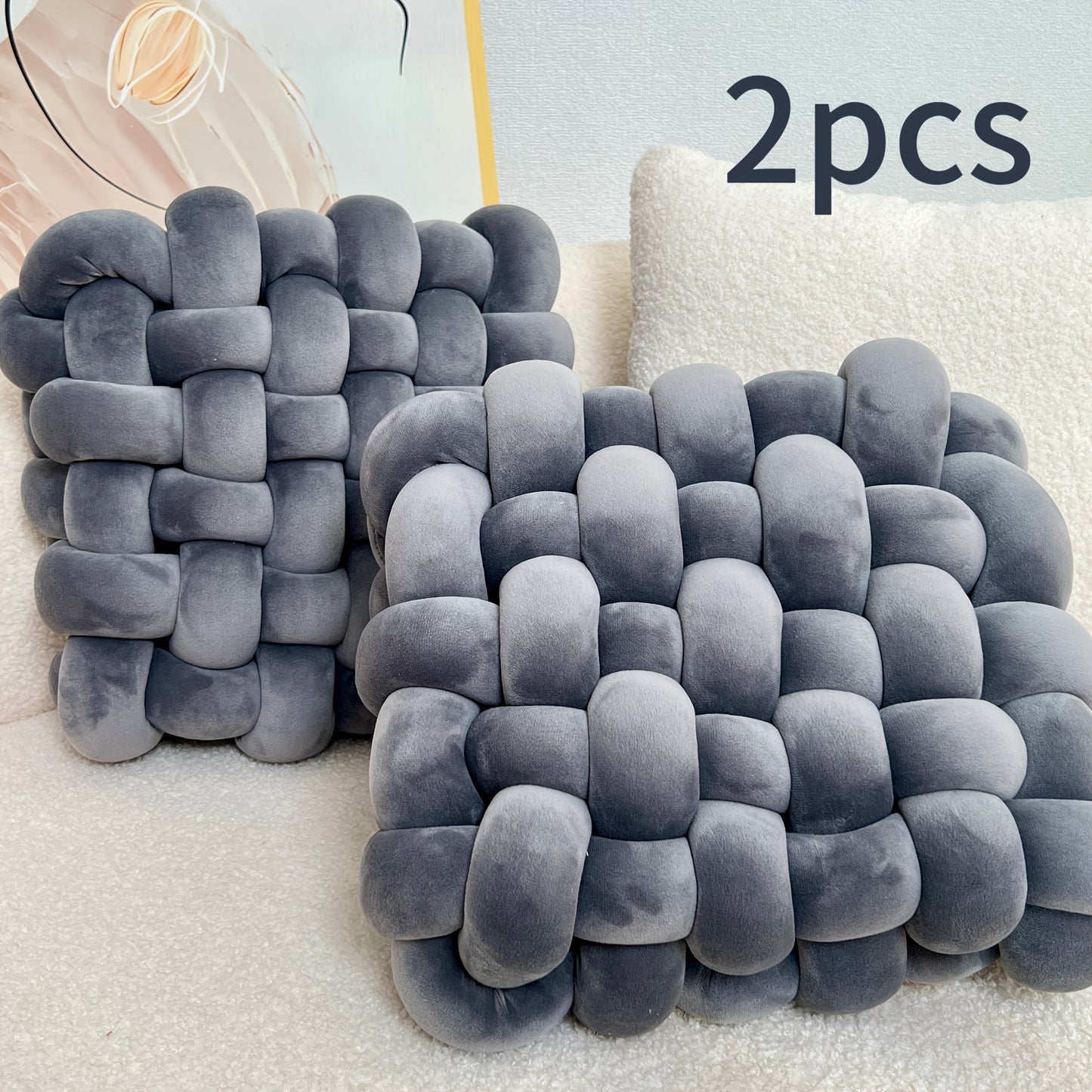 2pcs Knot Throw Pillow Soft Throw Pillow Home Decoration Cushion Square Office Knotted Plush Throw Pillow Cushion For Living Room Bedroom Sofa Couch Living Room Home Decor