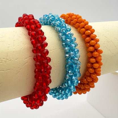 Esbbela 3pcs Bracelet Set Holiday Gift Beaded Artificial Crystal Stackable Strap Set with Elasticity Suitable for Women Men 16.51-20.32cm Daily Vacation