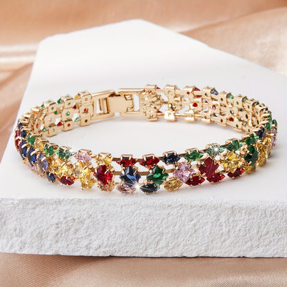 Elegant Boho-Chic Multicolor Geometric Zirconia Watch Clasp Chain Bracelet for Women - Perfect for Everyday &amp; Vacation Parties