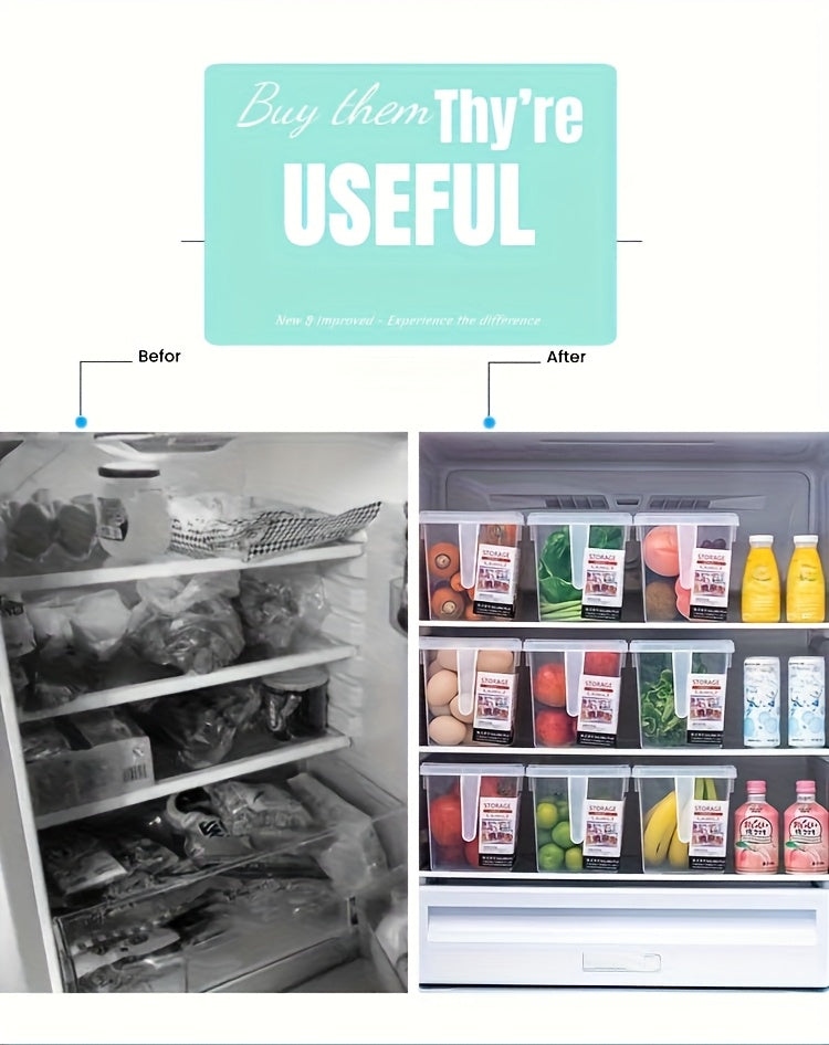 4pcs Set Transparent Refrigerator Food Storage Containers with Handles, Lids, and Rack Basket - Valentine's Day Gift Holiday Present Guide