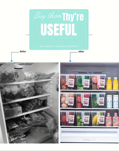 4pcs Set Transparent Refrigerator Food Storage Containers with Handles, Lids, and Rack Basket - Valentine's Day Gift Holiday Present Guide