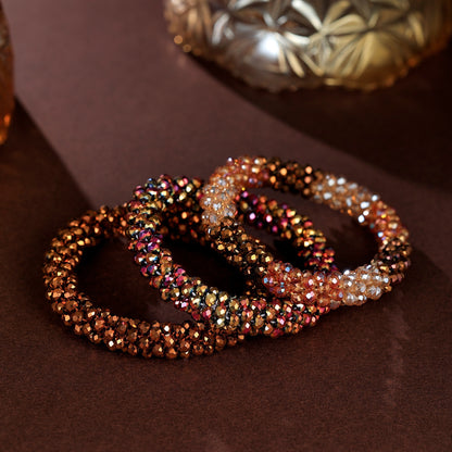 Esbbela 3pcs Bracelet Set Holiday Gift Beaded Artificial Crystal Stackable Strap Set with Elasticity Suitable for Women Men 16.51-20.32cm Daily Vacation