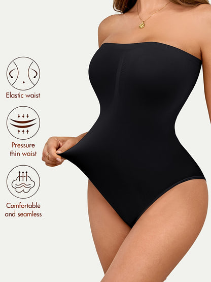 2-Pack Seamless Strapless Bodysuits for Women - High Support, Tummy Control, Knit Fabric, Solid Color, Breathable & Stretchy Shapewear