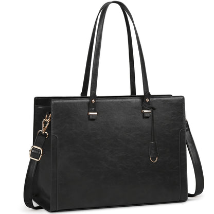 Vintage Brown Laptop Tote Bag for Women - 39.62 cm High Quality Business Office Shoulder Handbag with Multiple Compartments, Adjustable Strap & Golden-Tone Hardware, Textured Finish, Laptop Bag