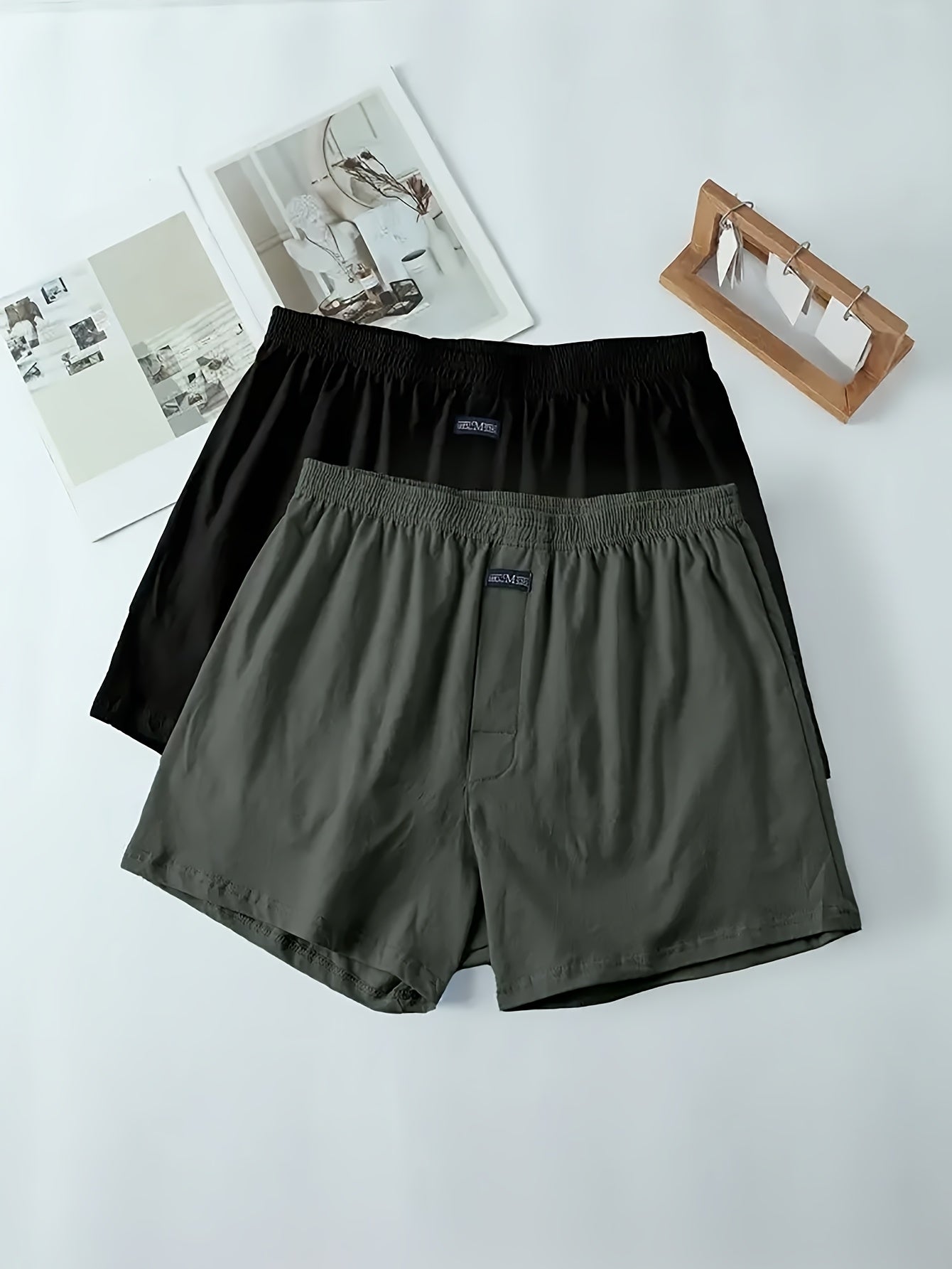 2pcs Men's Cotton Underwear, Fashion Shorts, Men's Boxer Briefs, Sleep Pants, Open Front Button Shorts