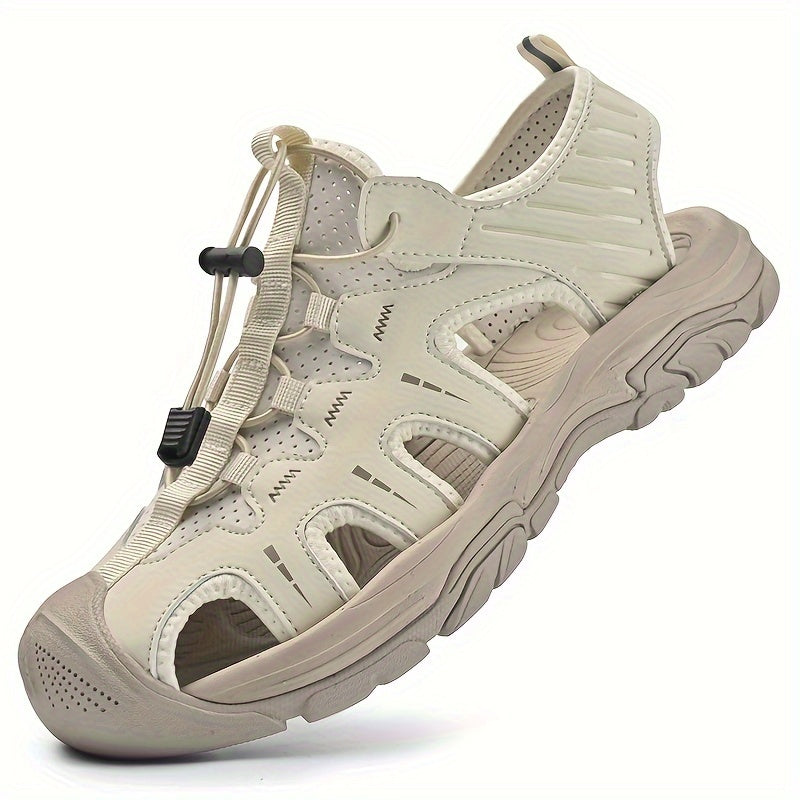 Sandálias de cor sólida para homem, com bico fechado e respiráveis, confortáveis, antiderrapantes e com sola de borracha durável, ideais para a praia e água no verão.