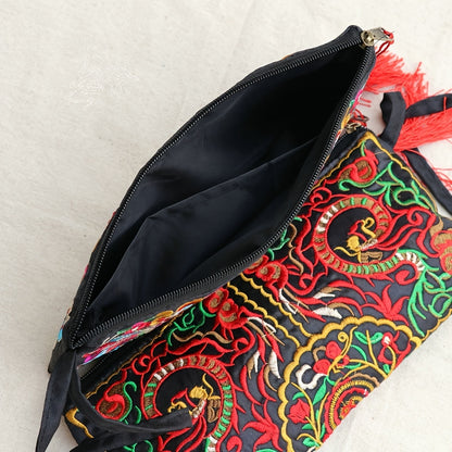 Retro Style Square Purse, Ethnic Style Phone Clutches, Floral Embroidery Handbag With Wristlet