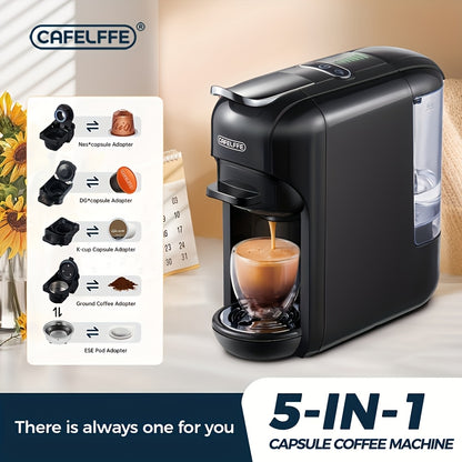 CAFELFFE 5-in-1 Multifunctional Capsule Coffee Machine | Hot/Cold | Compatible With NES Capsules, DG Capsules, K-Cup Capsules, ESEpod And Ground Coffee | Automatic Coffee Maker For Home & Office | Great Gift For Family/ Fathe