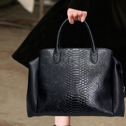 Elegant Black Snake Pattern Handbag for Women - Large Capacity, Detachable Shoulder Strap, Vegan Synthetic Faux Leather, Perfect for Daily Use and Work, Ideal Holiday Gift, Versatile Trolley | Avantgarde Style | Synthetic Fa