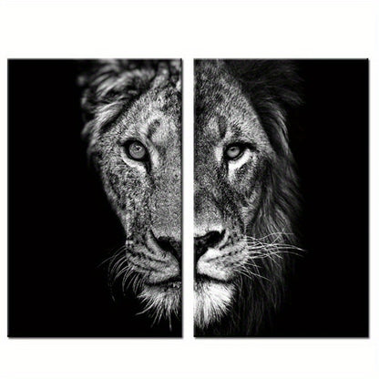 2pcs African Lion Wall Poster - Unframed Canvas Painting for Home Decor - 15.7x23.6in/40cmx60cm - Black and White Design