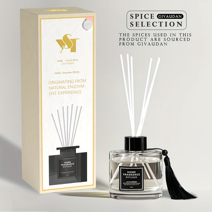 Luxury Hotel Series Reed Diffuser Set - 100ml Large Capacity, Long-Lasting Scent (5-7 Weeks) for Living Room and Bedroom - Spice Fragrance, Swiss Raffinerie Ingredients, Glass and Rattan, Cylinder Shape, Under 1L - Ideal for