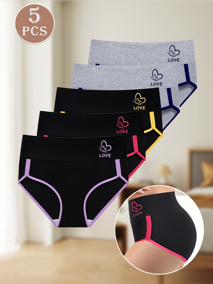 5-Pack Women's High Waist Briefs - Color Block Design, Soft Comfortable Triangle Underwear with Multi-Color Options, Non-Transparent & Hand Wash Only for Everyday Elegant Wear