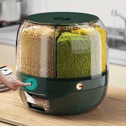 360° rotating partitioned rice bucket, rotatable home-use pest and moisture-proof multi-functional sealed rice storage box, classified grain and bean storage
