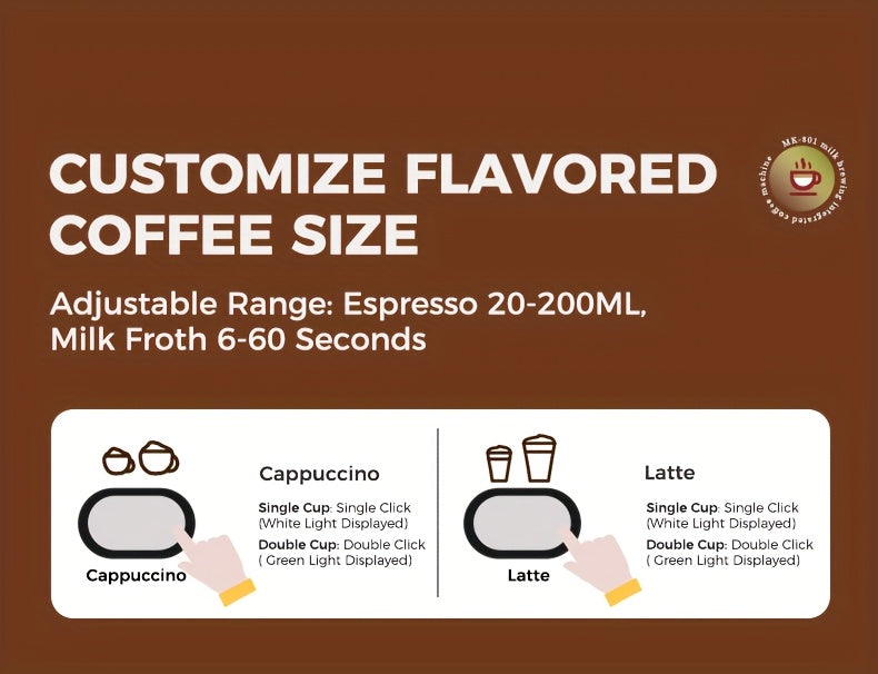 CAFELFFE Semi-Automatic Espresso Machine MK801 with Automatic Milk Frothing System, One-Touch Operation for Espresso, Latte & Cappuccino, 20BAR High Pressure, 1.3L Water Tank & 0.7L Milk Tank, Self-Cleaning Function, 1350W Po