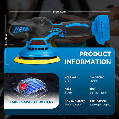 21V Buffer Polisher, 150mm Sand Disc Buffer Polisher for Car Detailing, with Polish And Wax Function, 5000RPM, Electric Polishing Tool for Car And Furniture, Home Bathroom Wall Cleaning, Suitable for Yofidra Batteries