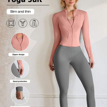 European Code Polyester Fabric Gym Running Clothes Long Sleeve Sports Jacket Cycling and Walking Tightening Buttocks Pants Fitness Suit